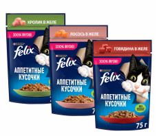 Корм «Felix», для кошек, 75 г, в ассорт.